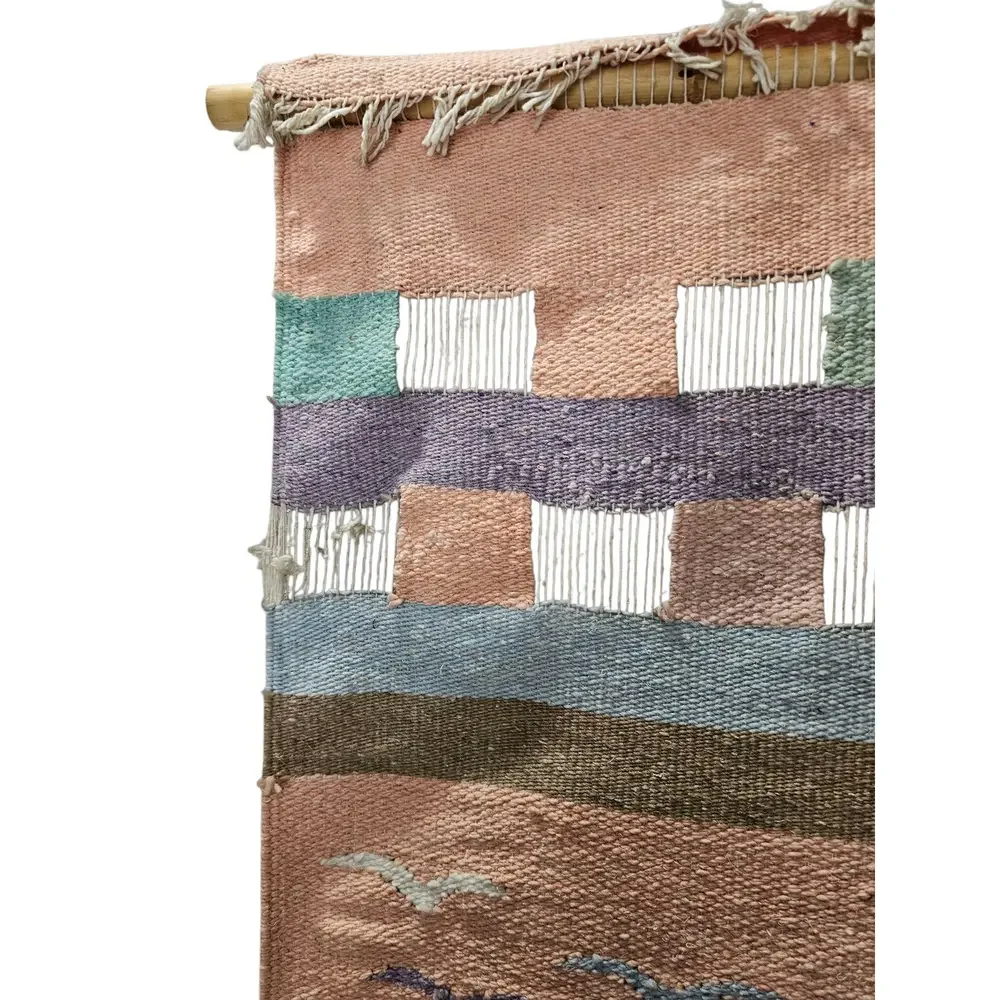 Vintage Southwest Pueblo Mountain Town Wool Woven Wall Hanging 45